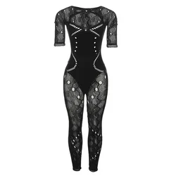 Mesh Sexy Transparent Stockings Lingerie Women Solid Coquette Cut Out Cleavage Midnight One Piece Female Stunning Clubwear