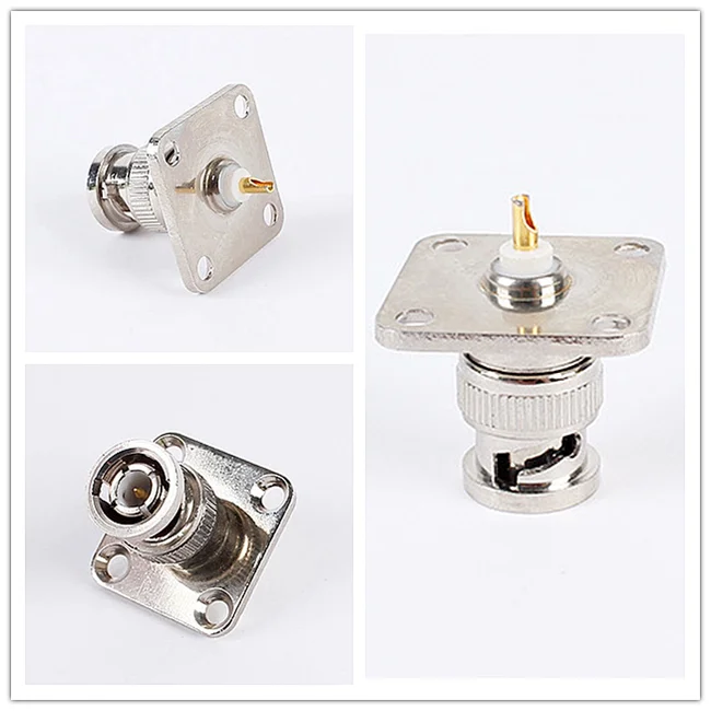 BNC Male 4 Hole Flange Panel Chassis Mount Solder Type RF Adapter PCB Connector