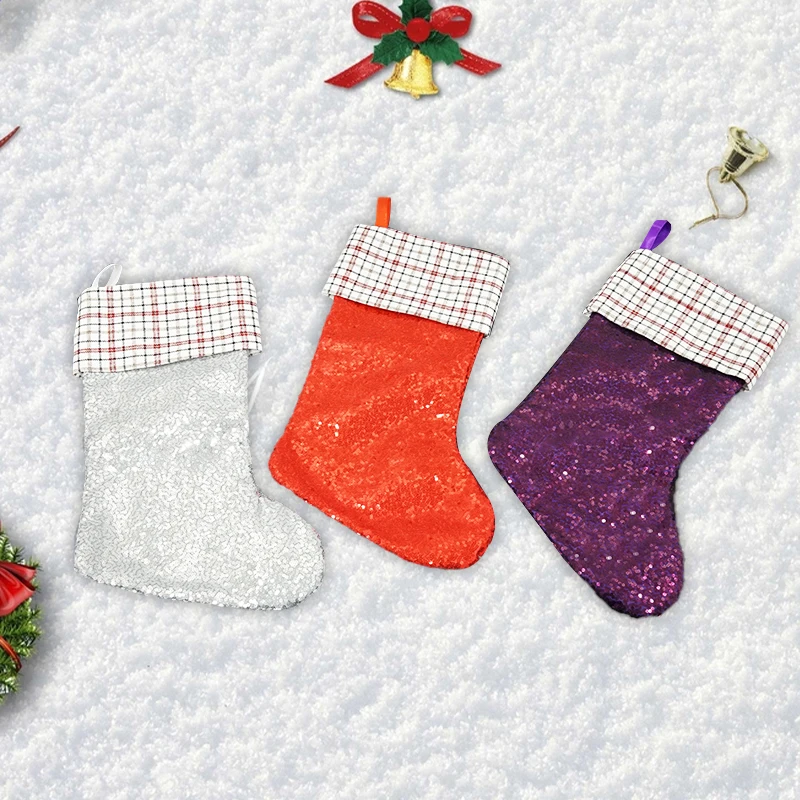 2023 New Year Christmas Tree Decorations Hanging Stockings Socks Sparkle Glitter Sequin Christmas Stocking