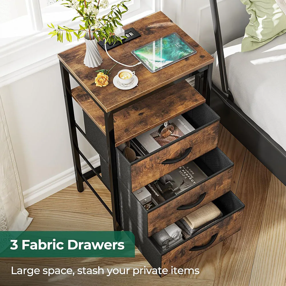 Modern Classic Nightstand Bedside Table with Fabric Drawers Charging Station End Table Side Table USB Ports Outlets Home Use manufacture