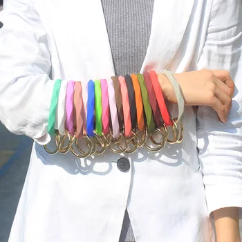 Silicone Keychain Bracelet Prismatic Wristlet Bangle Silicone Key Holder Round Keyring Key Ring Chain For Women Girls