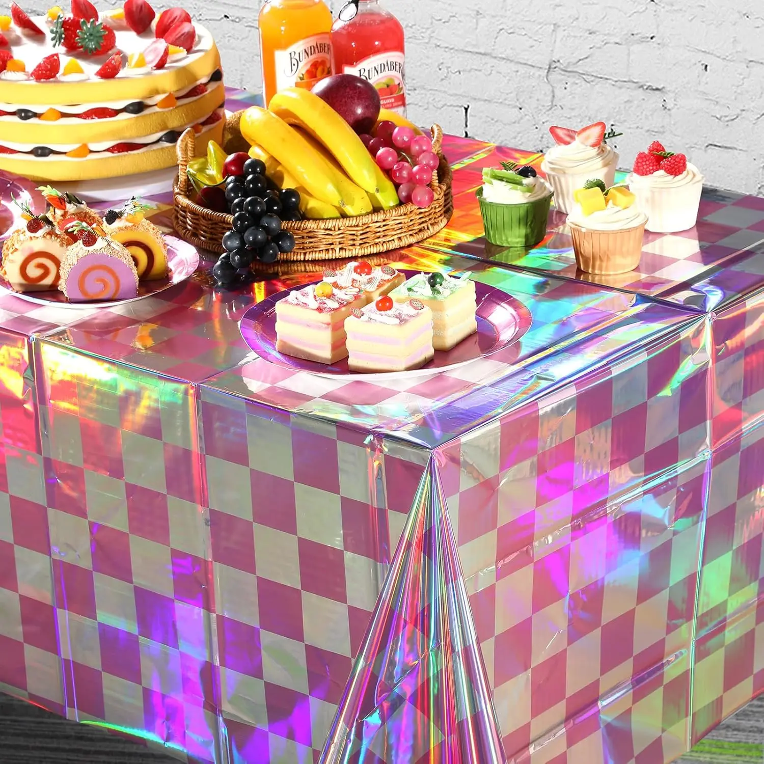 Waterproof Luxury Dinner Custom Rectangular Pvc Plastic Print Racing Flag Laser Pink Grid Disposable Table Tablecloth For Party