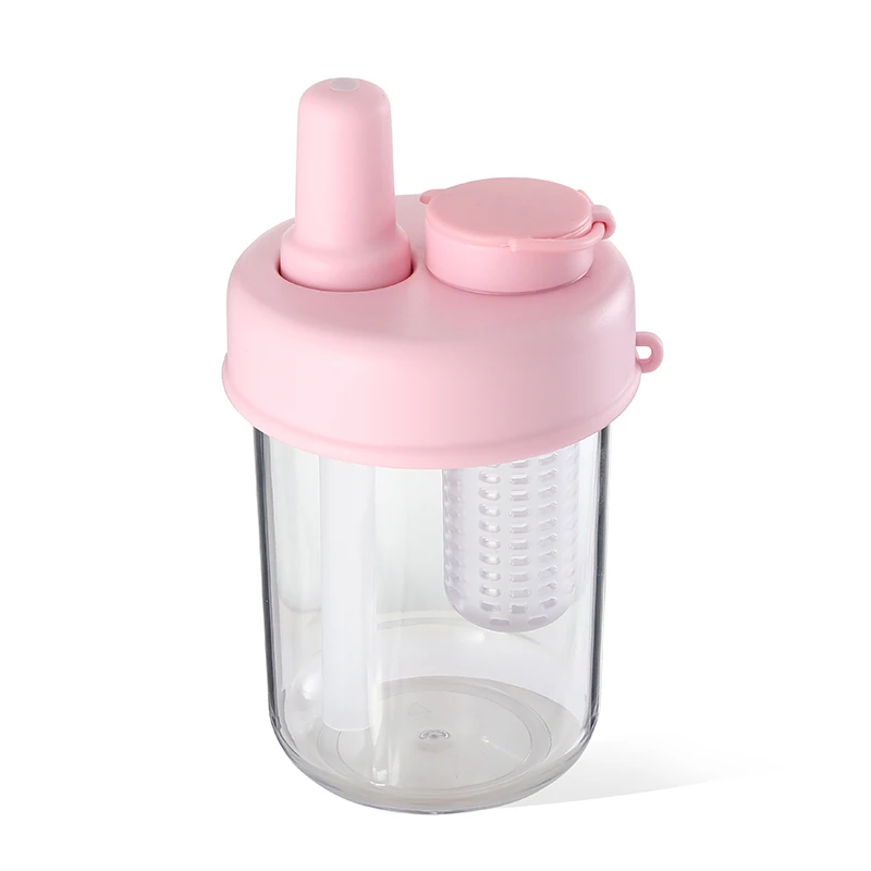 Customized Color 300ml Plastic Cup Tea Cup Milk Mug 2-In-1 Lid with Straw and Tea Strainer for All People to Drink Easily
