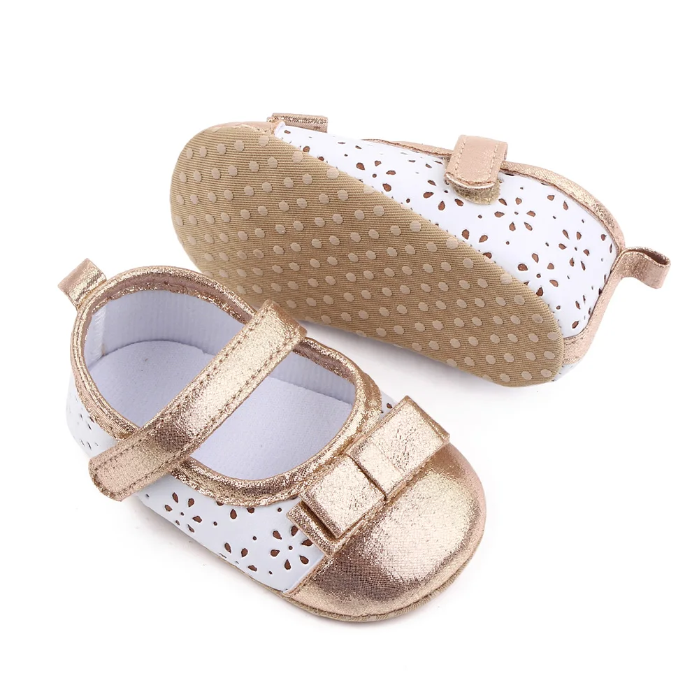 Baby Girls Bow Hollowed Flowers Sparkly Color Matching Princess Soft Soled Toddler Shoes manufacture