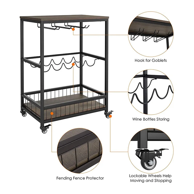 Durable Wooden Kitchen Display Storage Shelf Rack Space-Saving Iron Wire Wine and Food Organizer