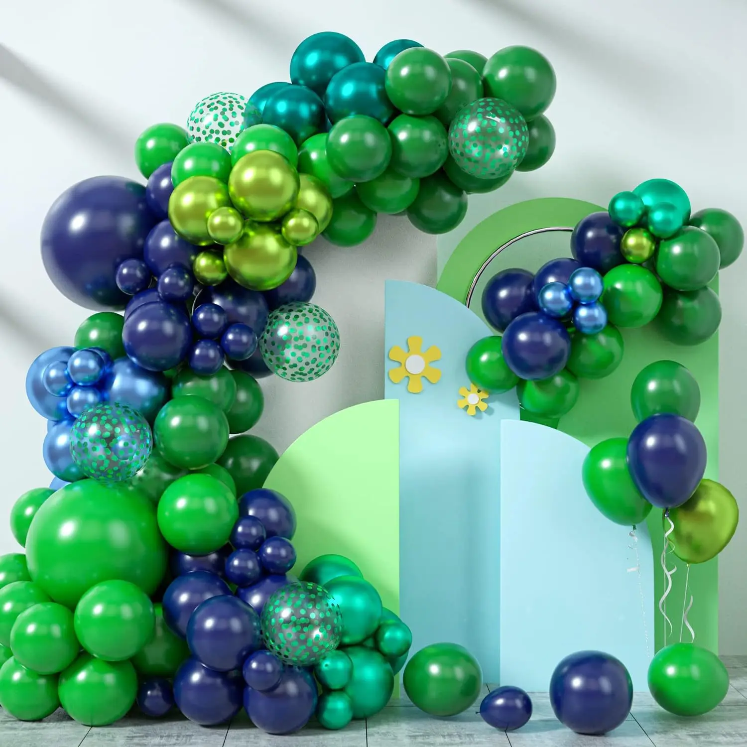 123 Pieces Blue and Green Balloon Arch Set Jungle Theme Blue Dark Green Balloon Garland Metallic Blue and Green Balloons