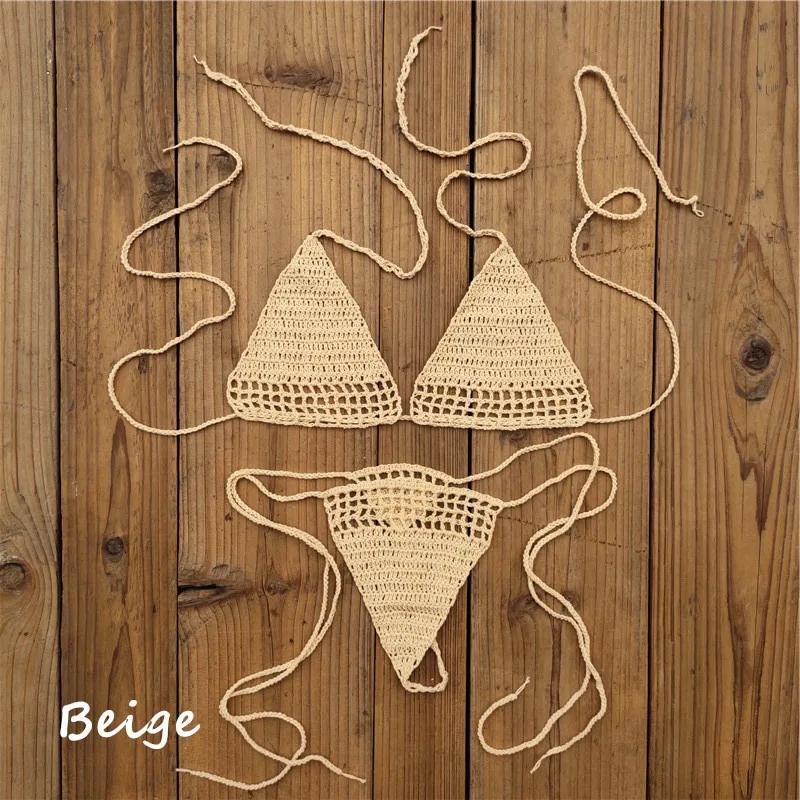 Handmade Crochet Bikini Thong String Mini Bikini Exposed Micro Swimwear