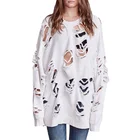 Sweatshirts Custom Woemn High Street Hip Hop Distressed White Crew Neck Top Sweatshirts Oversized Pullover