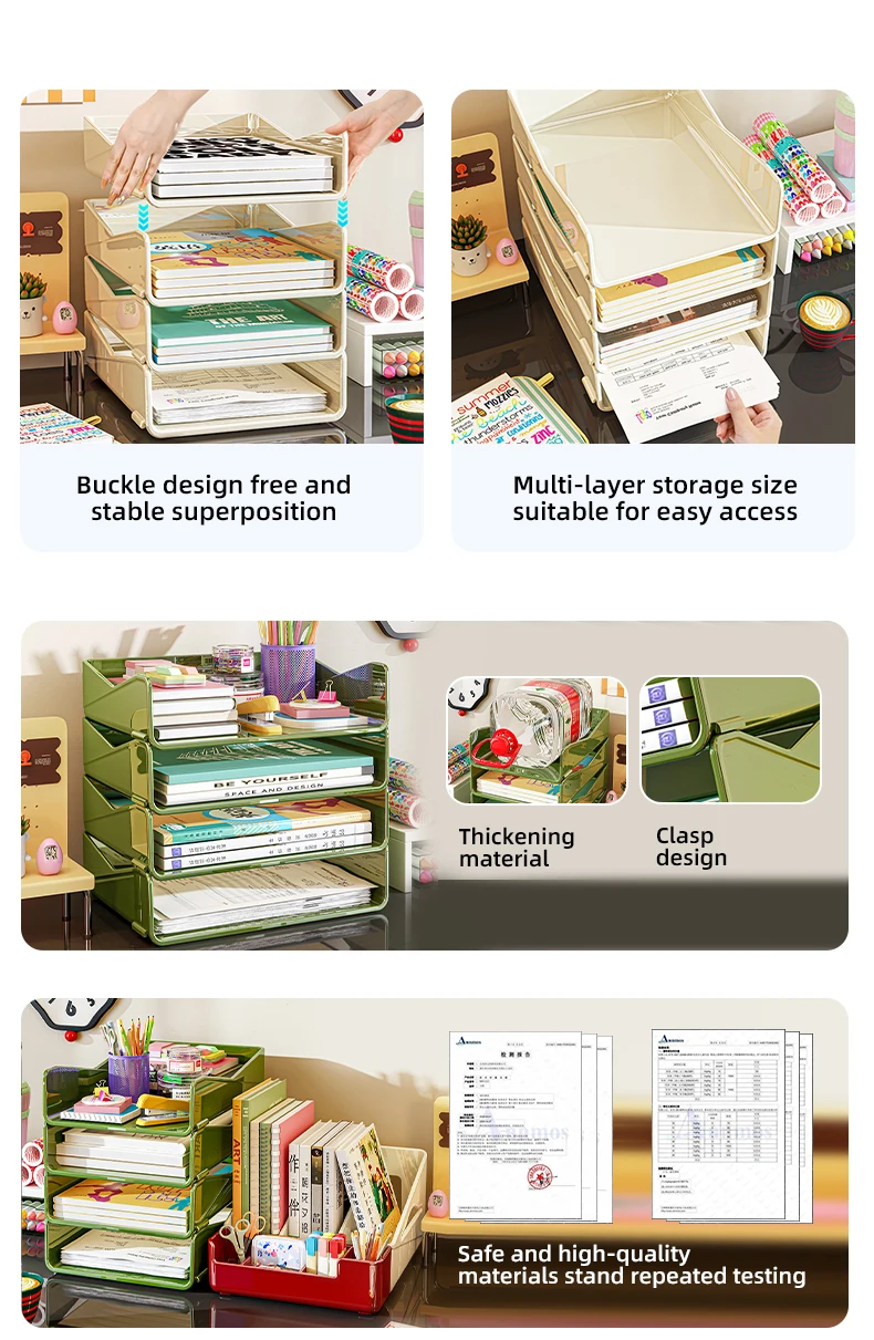 Wannuo Stackable File Rack Multi-layered Desktop File Organizer Easy To Install Plastic File Holder Office Documents Rack factory