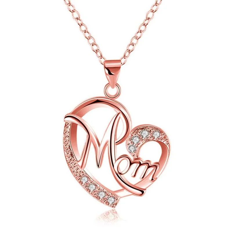 DIY Mother's Day Gift Mom Child Heart Pendant Chain Family Love Necklace Jewelry 