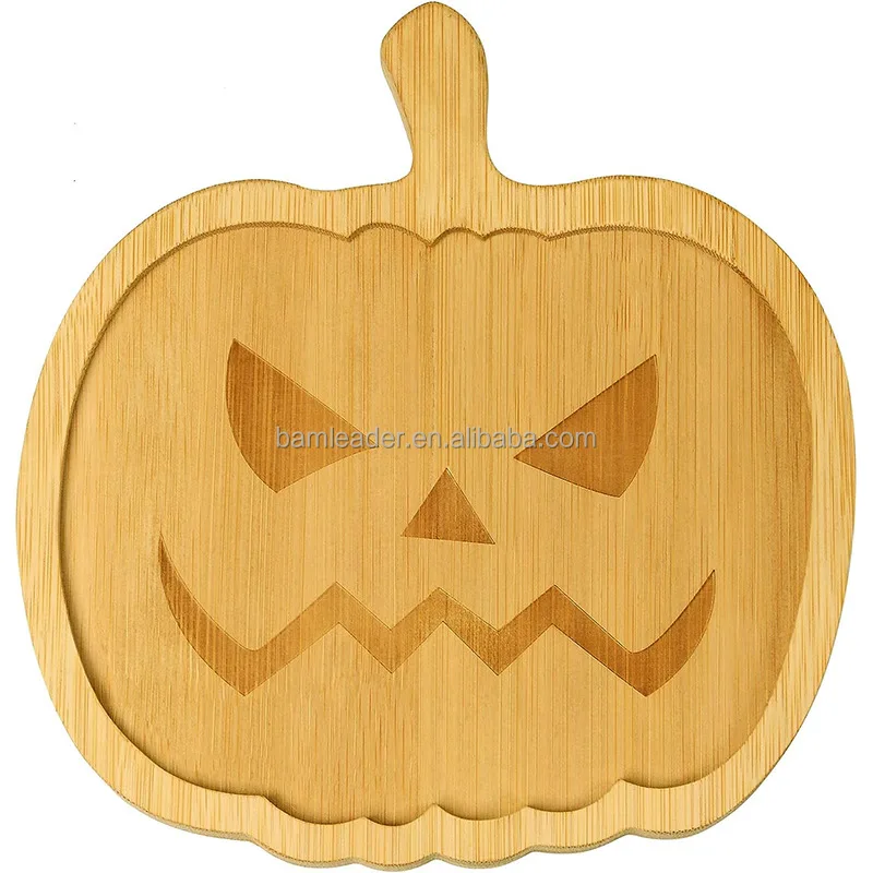 Halloween 2023 Pumpkin Shape Wooden Charcuterie Cheese Boards bandejas de madera Pumpkin Bamboo Food Serving Tray Plate Platter