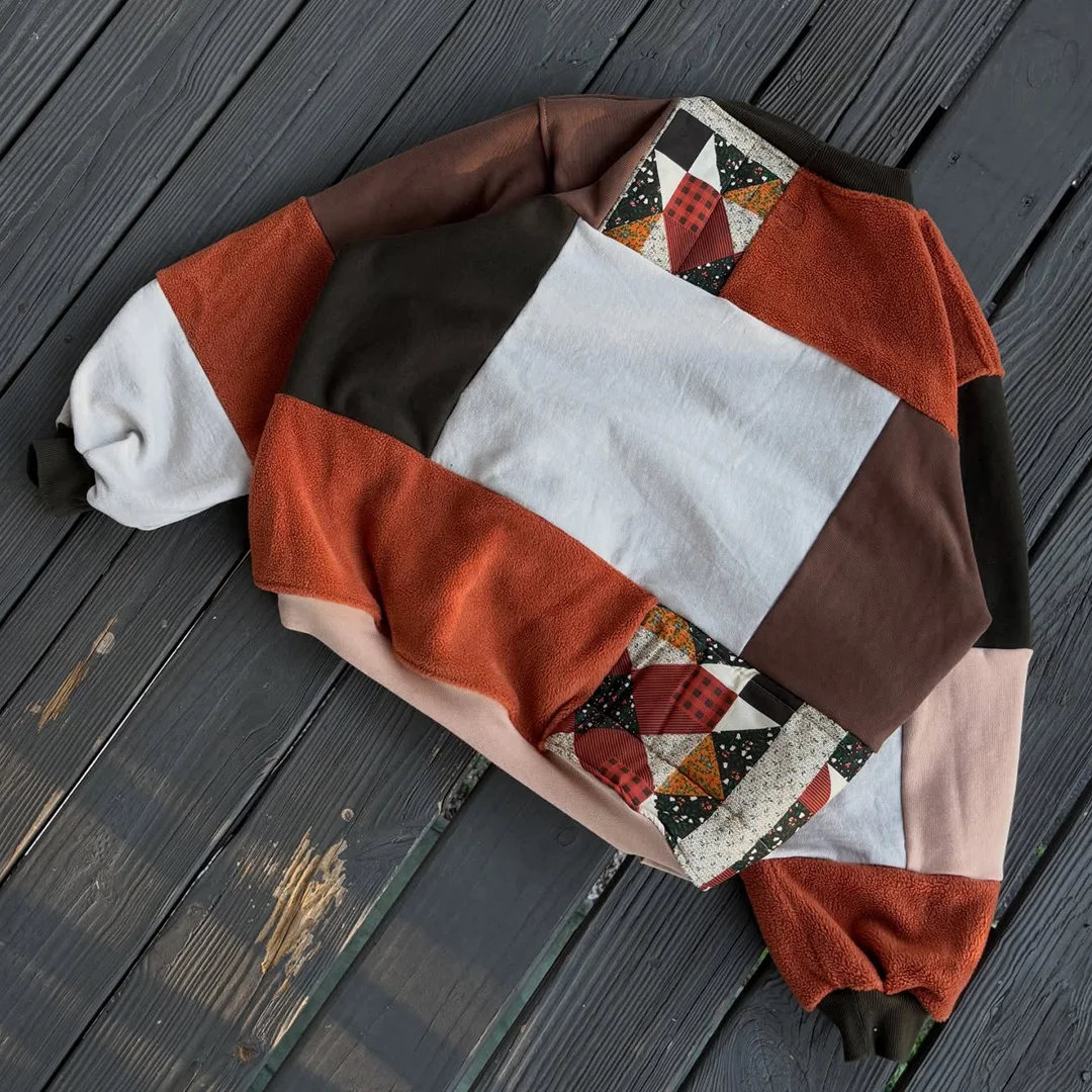 product custom vintage men crewneck sweatshirt portrait patchwork patch embroidery dtg print heavyweight brushed cotton y2k streetwear-4