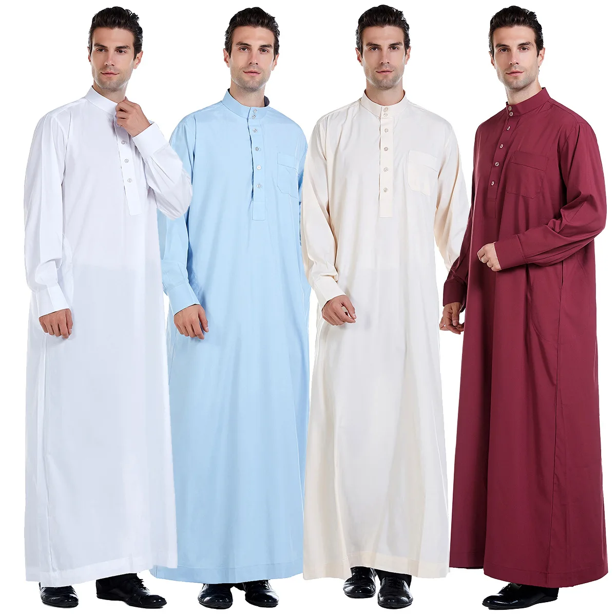 Collared  Mens Jubba Thobe Top Quality Cotton Material Thoub  Alharamain Men