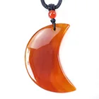 Agate Stone Pendant Wholesale Healing Crystal Red Agate Gold Sand Stone Moon Shaped Stone Pendant Necklace