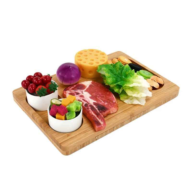 Unique Bamboo Cheese Board, Charcuterie Platter ,Thick Wooden Server - Fancy House Warming Gift