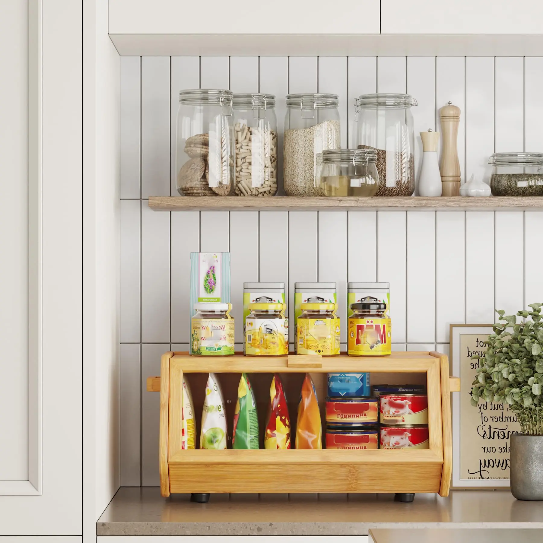product large capacity bread box bamboo box kitchen cabinet organizer bread storage container home products for kitchen countertop-12