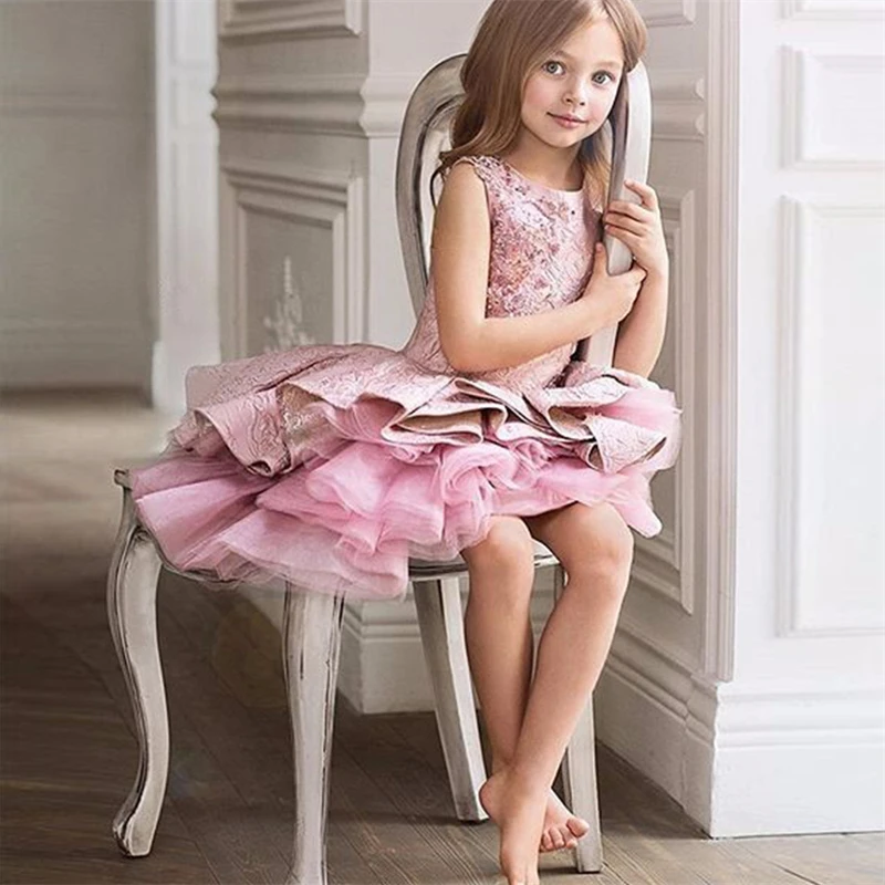 Hot sale kids clothes baby girl emcee full dress flower girls puffy dresses princess girls dress for various party
