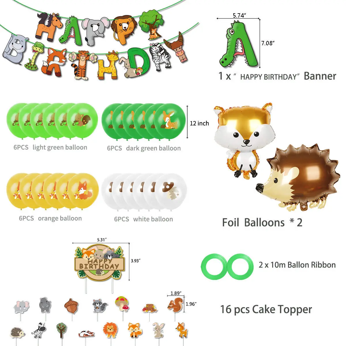 Animal Fox Greenery Jungle Safari Theme Balloons Cupcake Topper Birthday Party Decorations Supplies