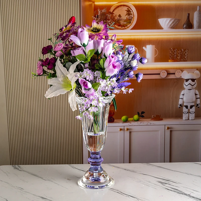 product new design flower opening shape high end elegant home desktop decoration art glass crystal vase-8