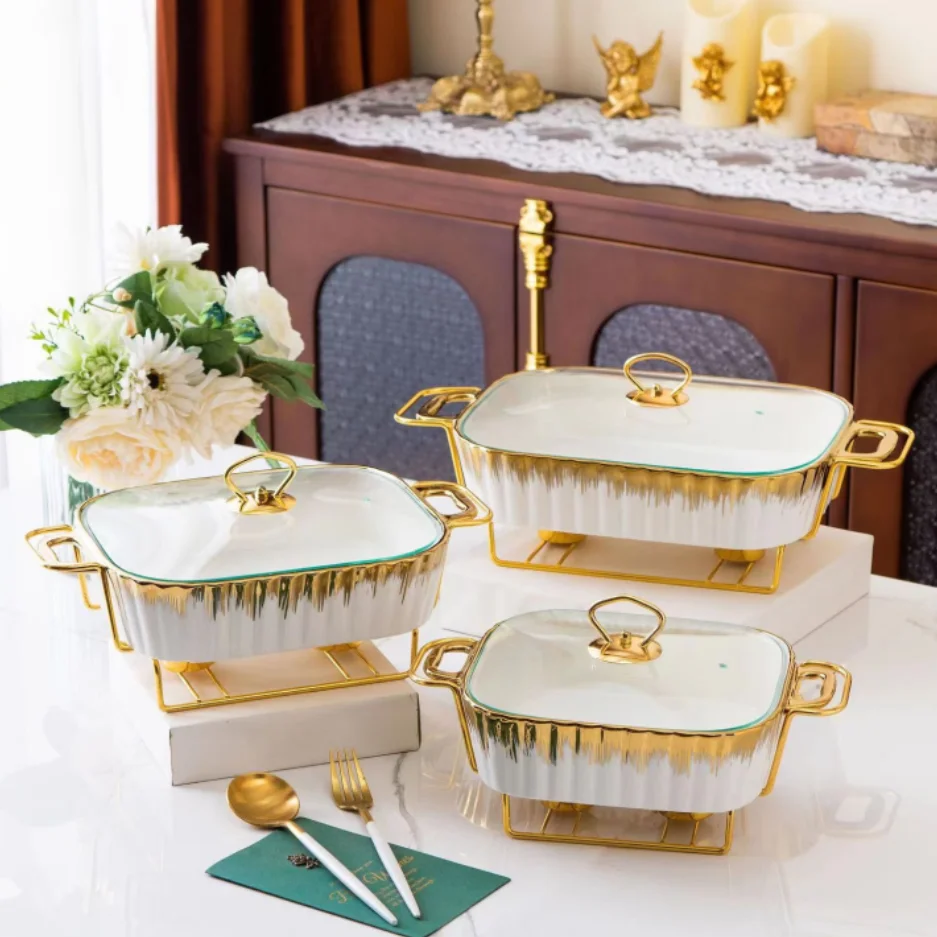 chefing dish buffet set food warmer chafing of  porcelain gold stand chefing dish food warmer catering chafing dish