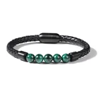 Charm Metal Vintage Charm Stone Beads Metal Clasp Genuine Stainless Steel Man Custom Bracelet Leather