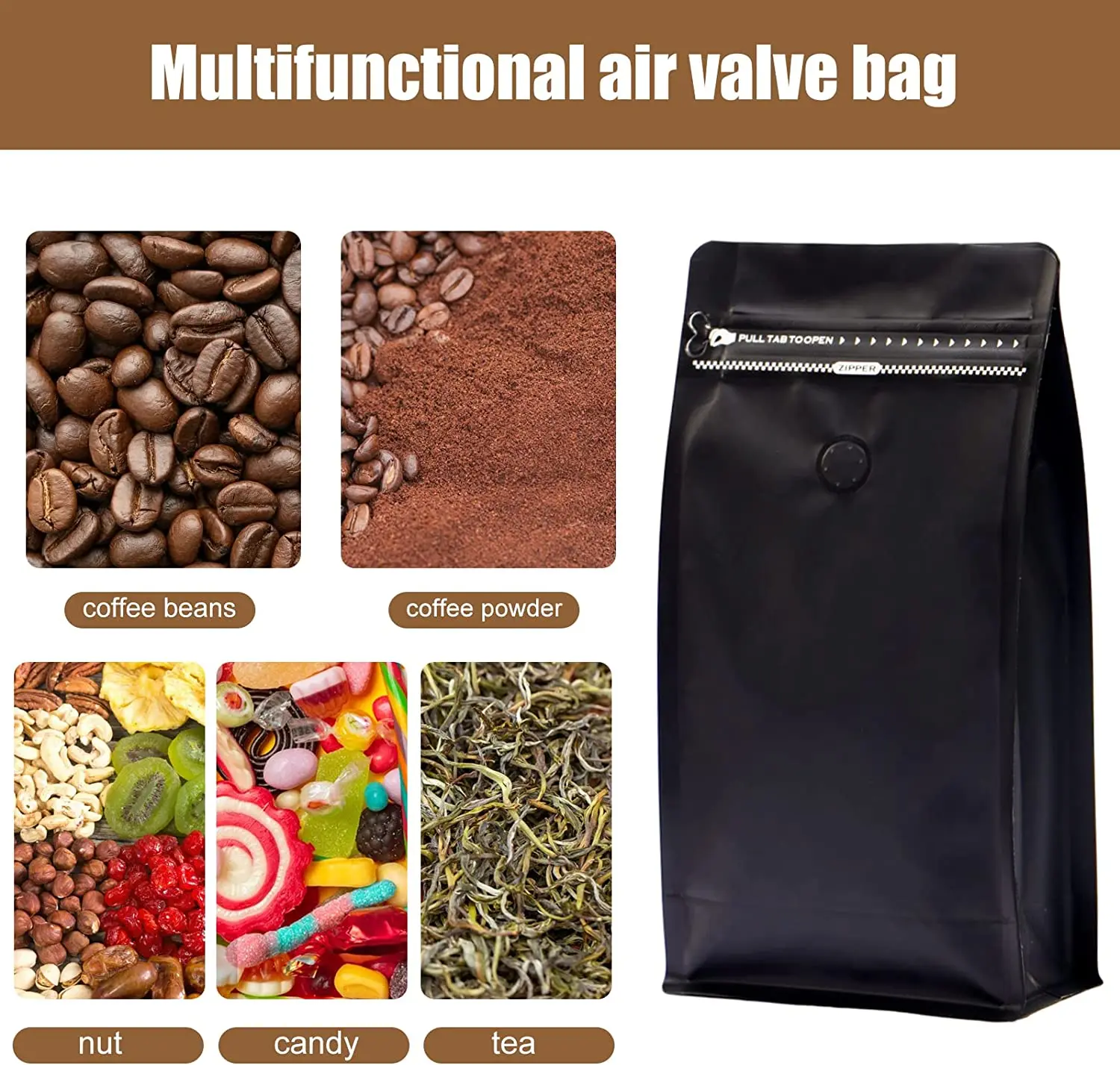 Custom Wholesale 250g 500g 1kg Coffee Pouches Zipper Aluminum Foil Flat Bottom Bags with Valve
