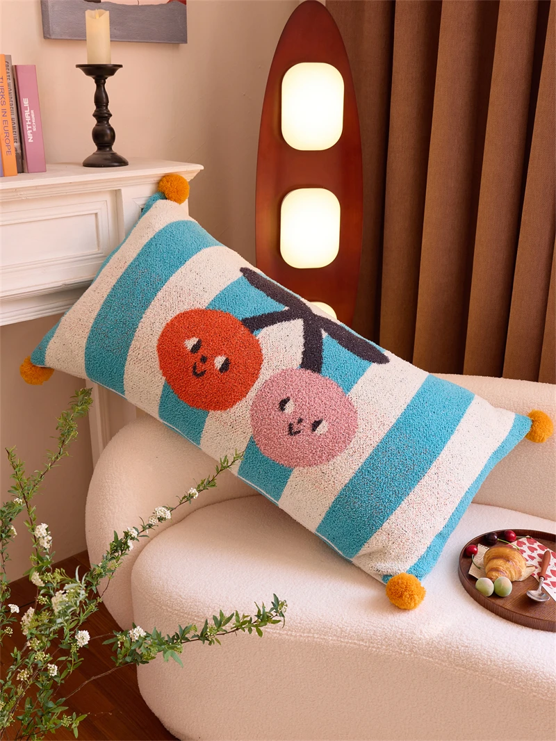 product high quality accept custom cartoon pattern jacquard knitted pillow with fur ball suitable for bedroom decoration  hug pillow my-61