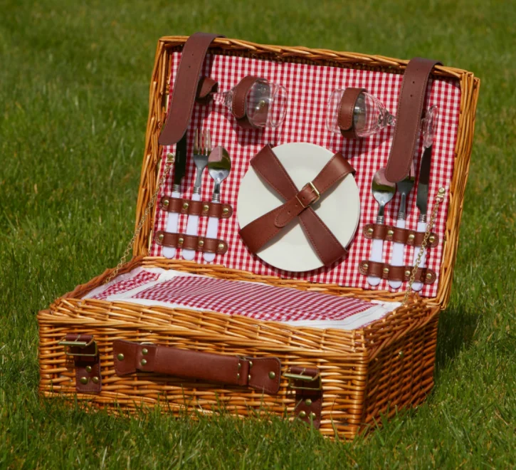 Eco Friendly New Design Rectangular Empty Wicker Picnic Basket With Lid For Wholesale Picnic