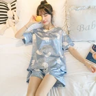 Pajamas Sleeve Short Sleepwear Satin Silk Cute Fruit Print Summer Pajamas Set Women Girls Sleeve Loose Casual Sleep Wear/
