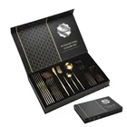 Cutlery Set Promotional Cutlery Gift Box 16/24/36 Pieces Gold Knife Fork And Spoon Set With Gift Wood Box Flatware