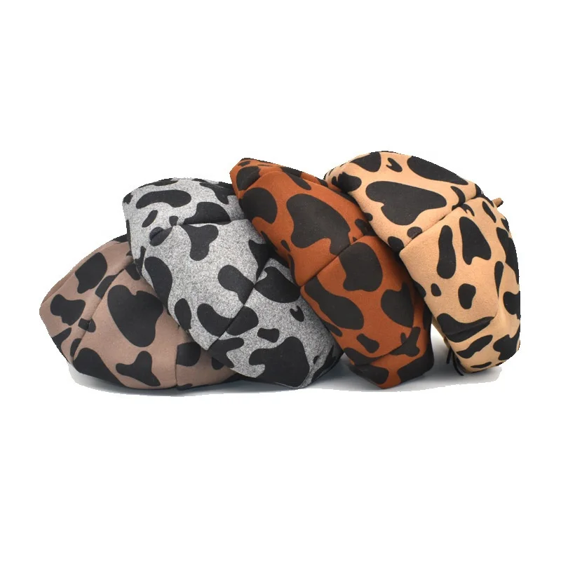 cow print beret