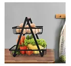 New Design 2 Tier Metal Iron Fruit Counter Top Basket Storage Stand In Black