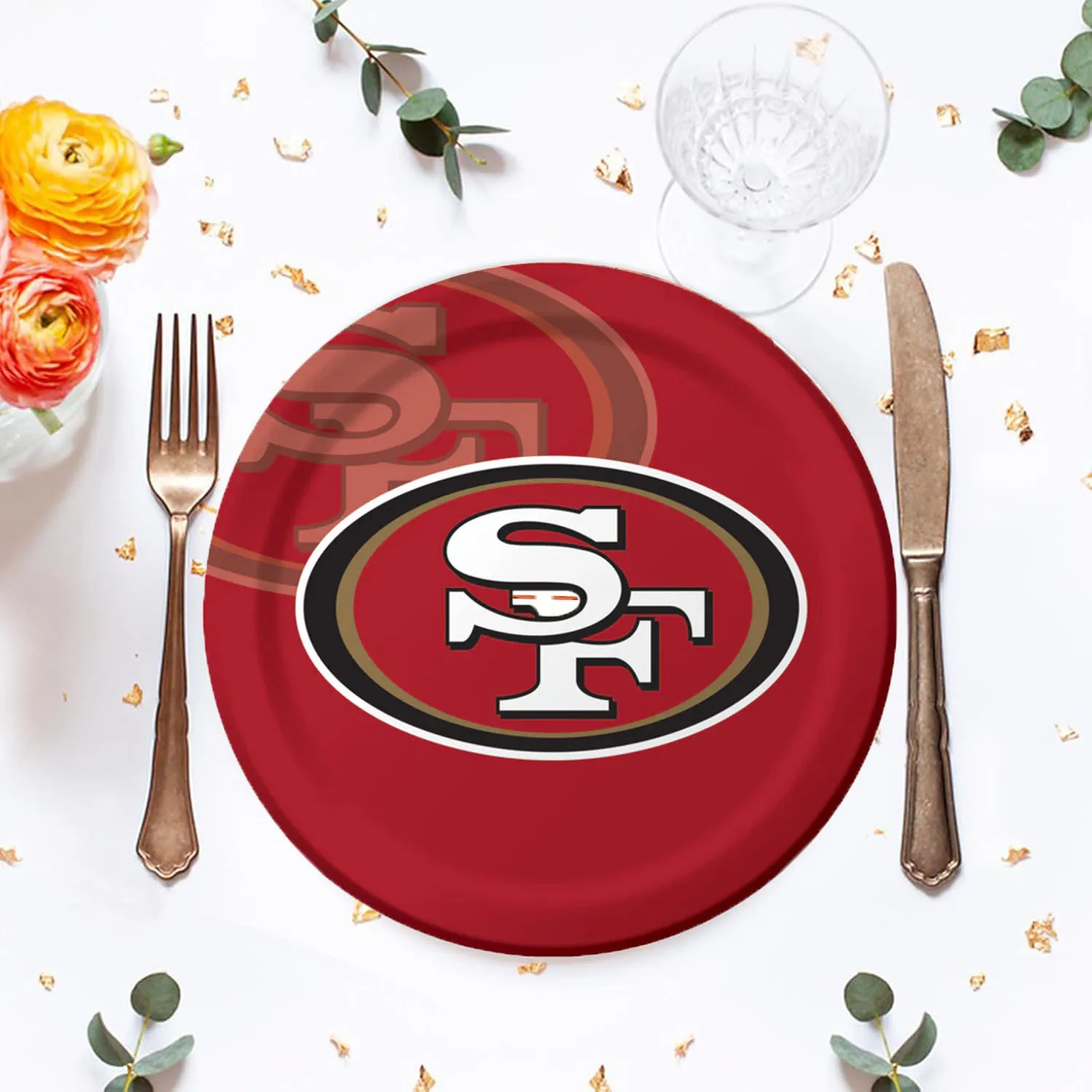 Customized SF Team Football Party Tableware Set Disposable Paper Plates Disposable Paper Napkins Disposable Cutlery 82pcs/set