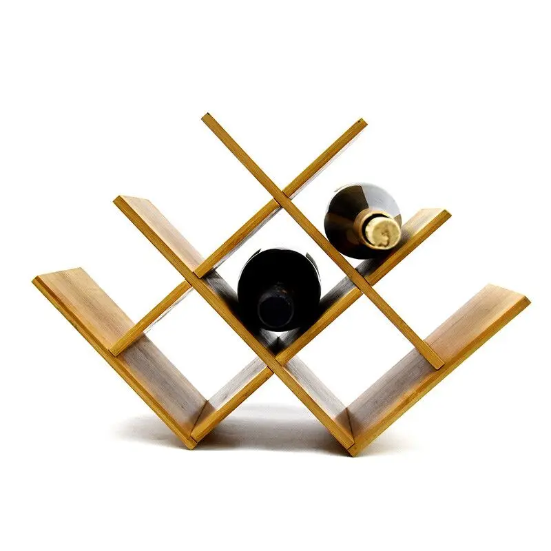 8-bottles Counter Freestanding Wine Rack Wine Display Stand for Kitchen Top W Shape Bamboo Storage Wooden Wood Modern Presents