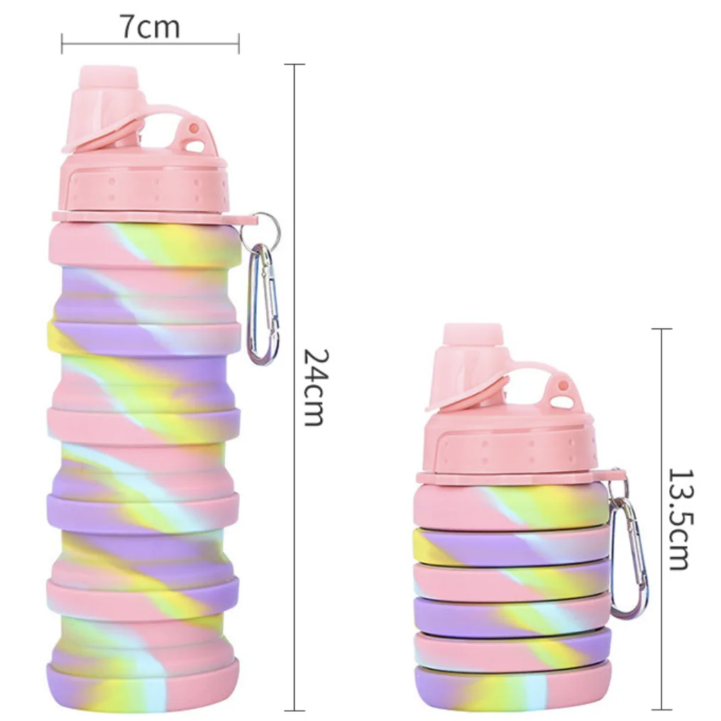 Mixed color Folding Silicone Cup Outdoor Sports Travel Kettle for Bicycle Water Bottles portable with handle