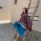 Cape Designer Poncho Women's Bohemian Coffee Orange Blanket Poncho Hoodie Cape Shawl With Tassels