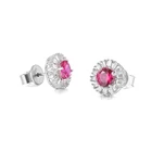 Earrings Gemstone Simple Silver Jewelry Customized Ladies Round Shaped Ruby Earrings Cubic Zirconia Gemstone Stud Earrings