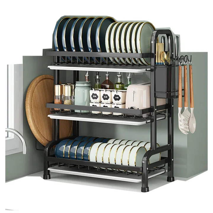 New Countertop Dish Drying Rack Bowl Drain Storage Shelf Household Space Save Display Stand Multifunctional Utensil Holder
