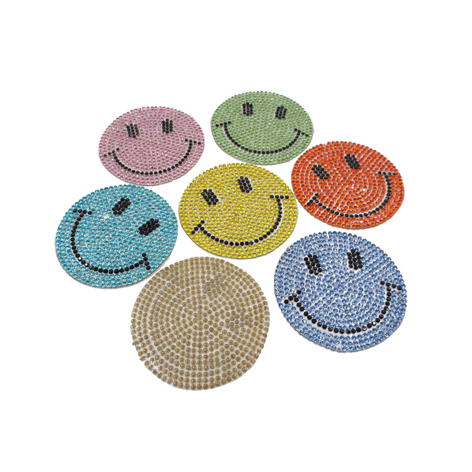 Baseball ready design free sample iron on colorful smiley face rhinestone luxury patches