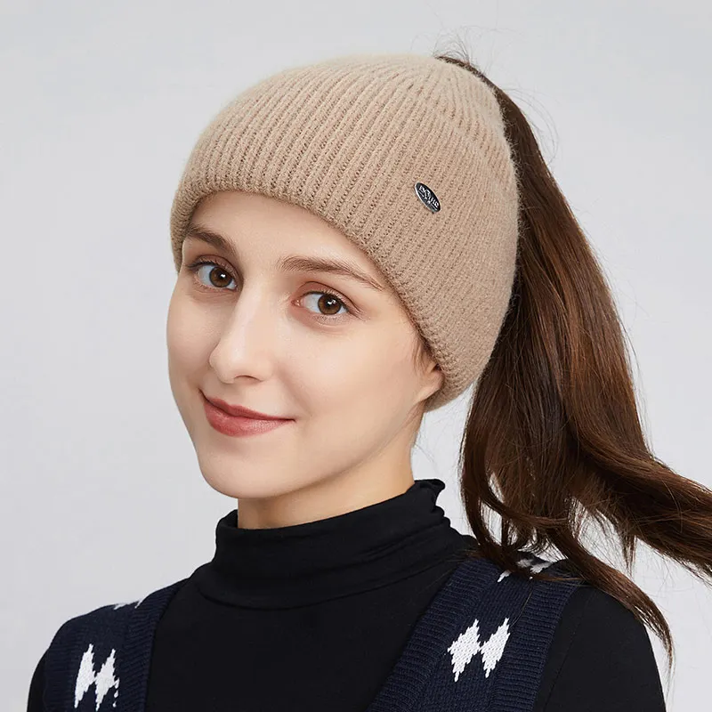 wool hat with hole for ponytail