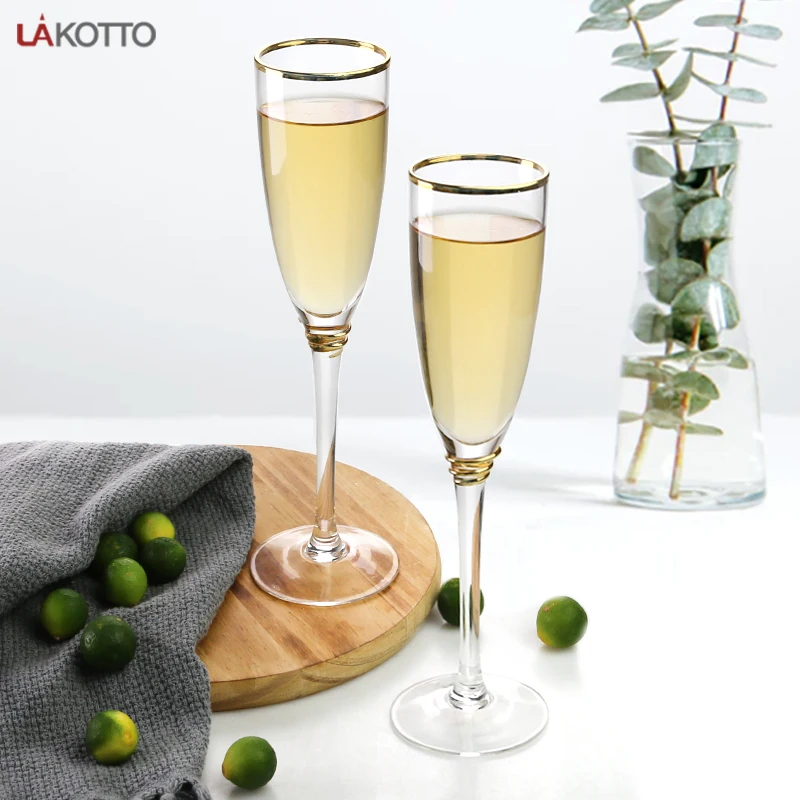 Champagne Drinking Glasses Luxury High-End Custom Round Cheap Red Wine  with Gold Line design