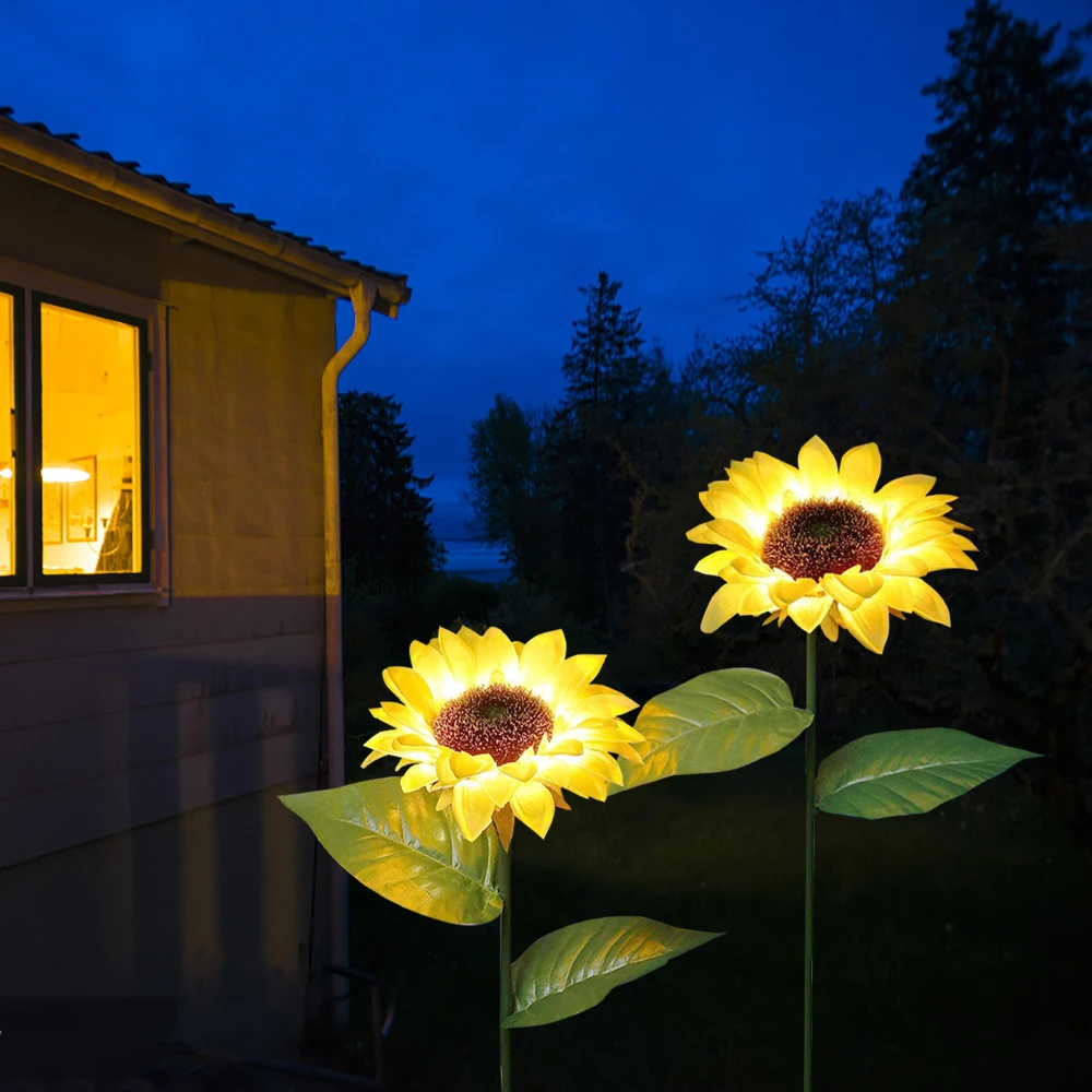 Online 2-Pack Solar Sunflower Garden Patio Decorative Lights 26'' Yard Stake for Outdoor for Backyard Garden Ornaments