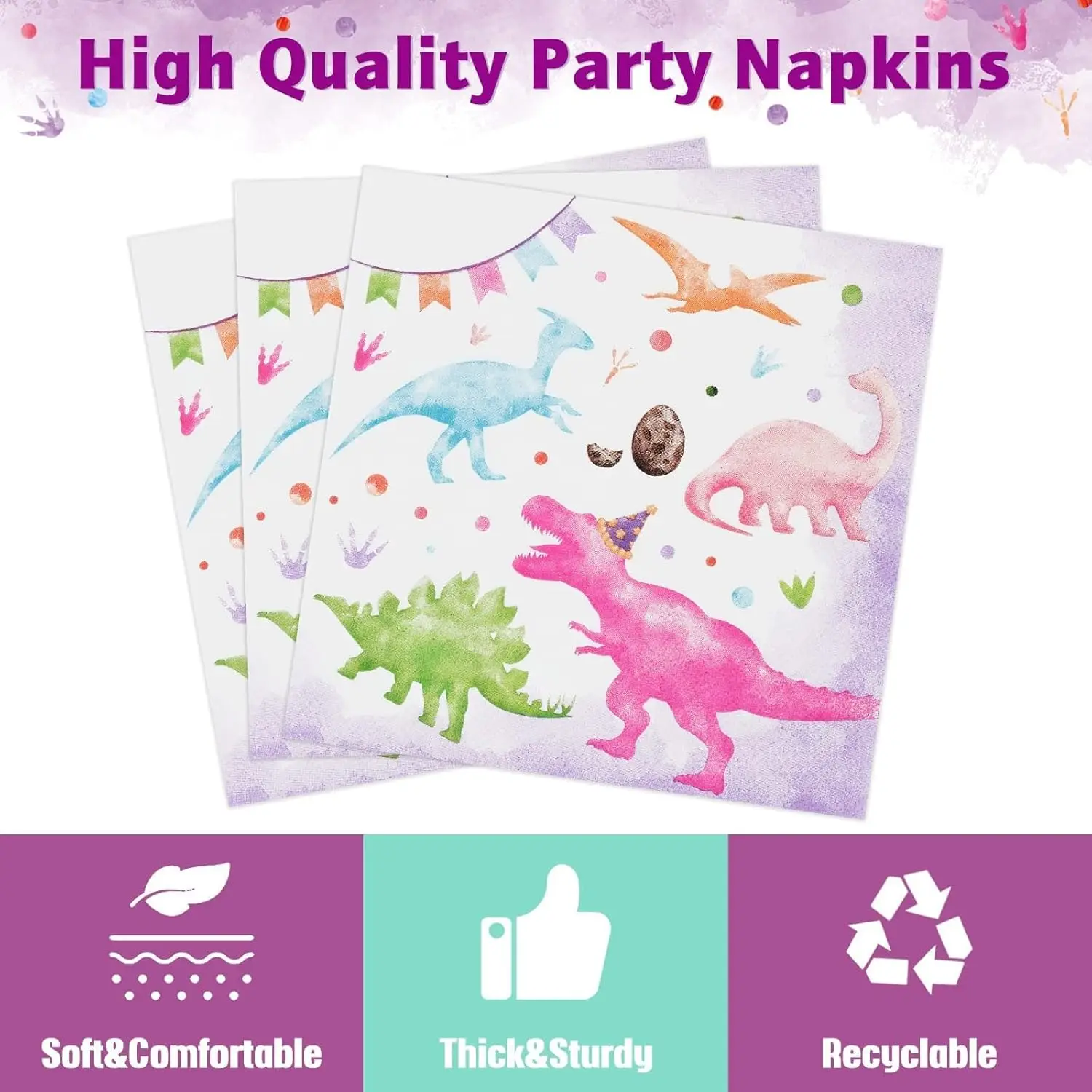 Pink Dinosaur Theme Disposable Birthday Party Tableware Set Party Decorations Dino Disposable Tableware Set