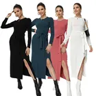 Dress Spring Woman Fall Dress Elegant Solid Color Sashes O-neck Knitted Casual Dress Ladies Infinity Dress