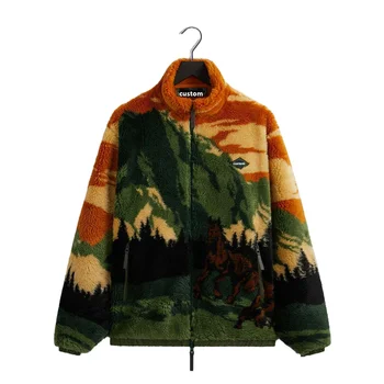 Wholesales Custom Colorful Softshell Fleece Fur Coats Custom Logo Sleeves Stand Neck Lamb Wool Sherpa Fleece Jacket Men