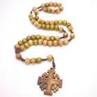 Beads Cross Wooden Beads Weaving JERUSALEM Jerusalem Religious Catholic Jewelry Cross Jesus Rosary Necklace