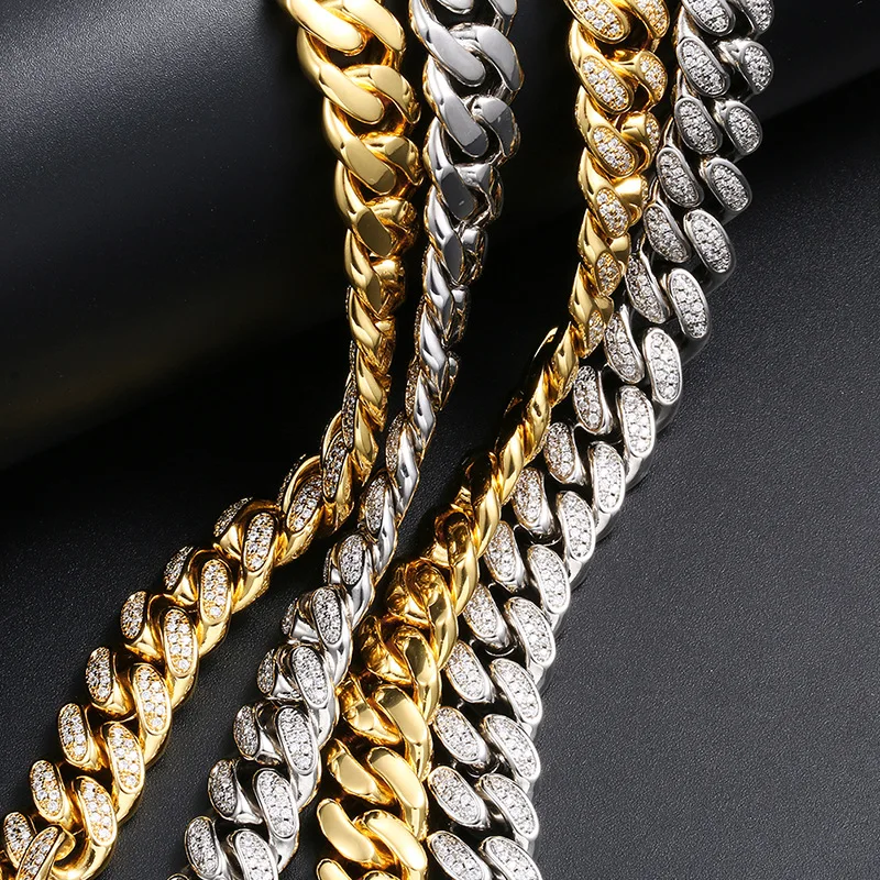 Luxury 925 Silver VVS Moissanite Necklace 12mm Moissanite Cuban Chain 18K Gold Plated Cuban Link Chain Necklace Bracelet