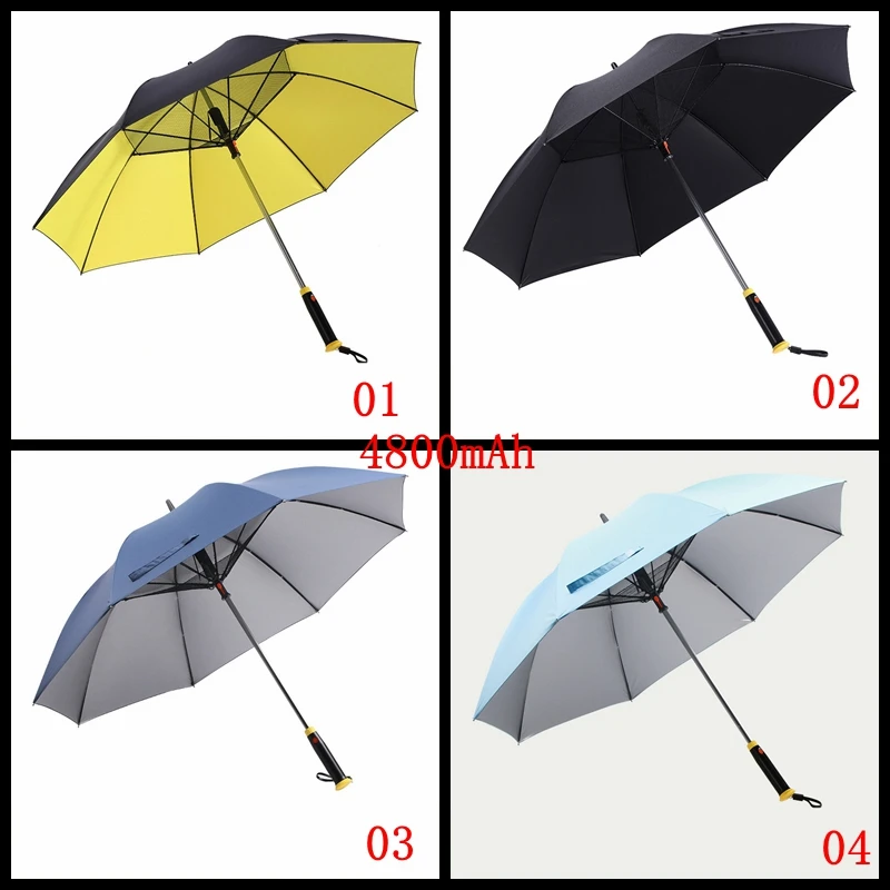 KLH393 8K USB Charging Umbrella With Fan Summer Cooling Sun Block Straight Umbrella Luxury Business Gift Umbrella