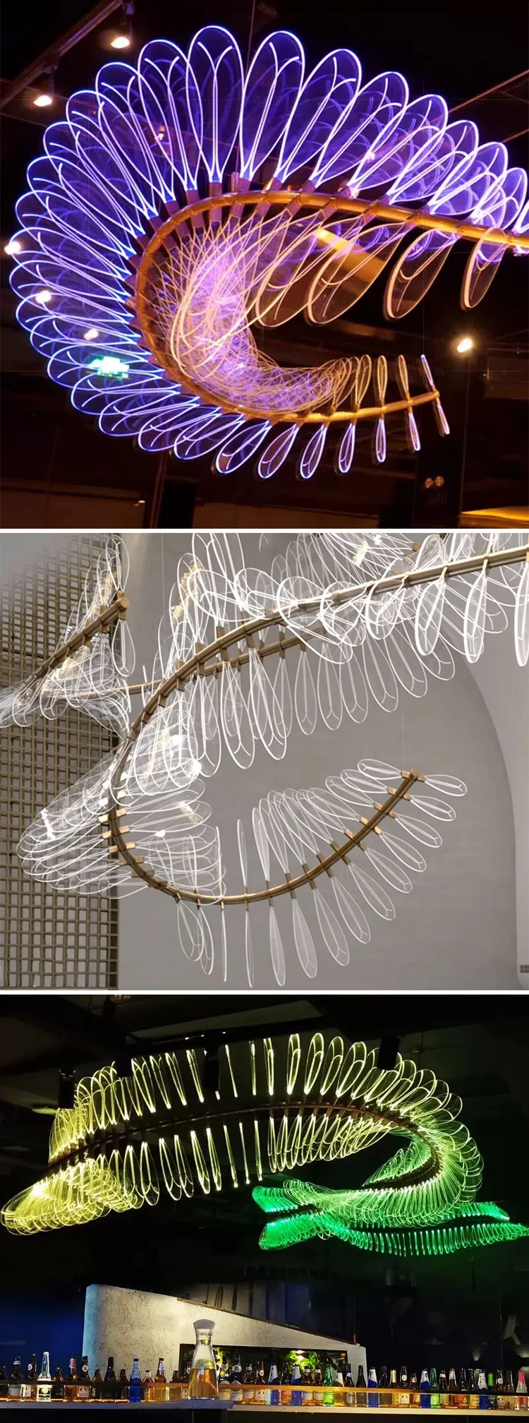 CPL-314 Contemporary Indoor Decoration Hall Hotel Lobby Bar Custom Long Shape LED Chandelier Light manufacture