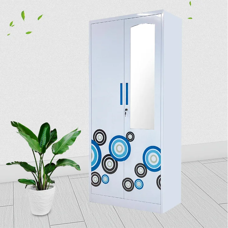 New Fashion Metal Almirah Designs Schranks Cupboard Steel Almari Bedroom Wardrobe Key Lock Cheap Price Home Furniture Children